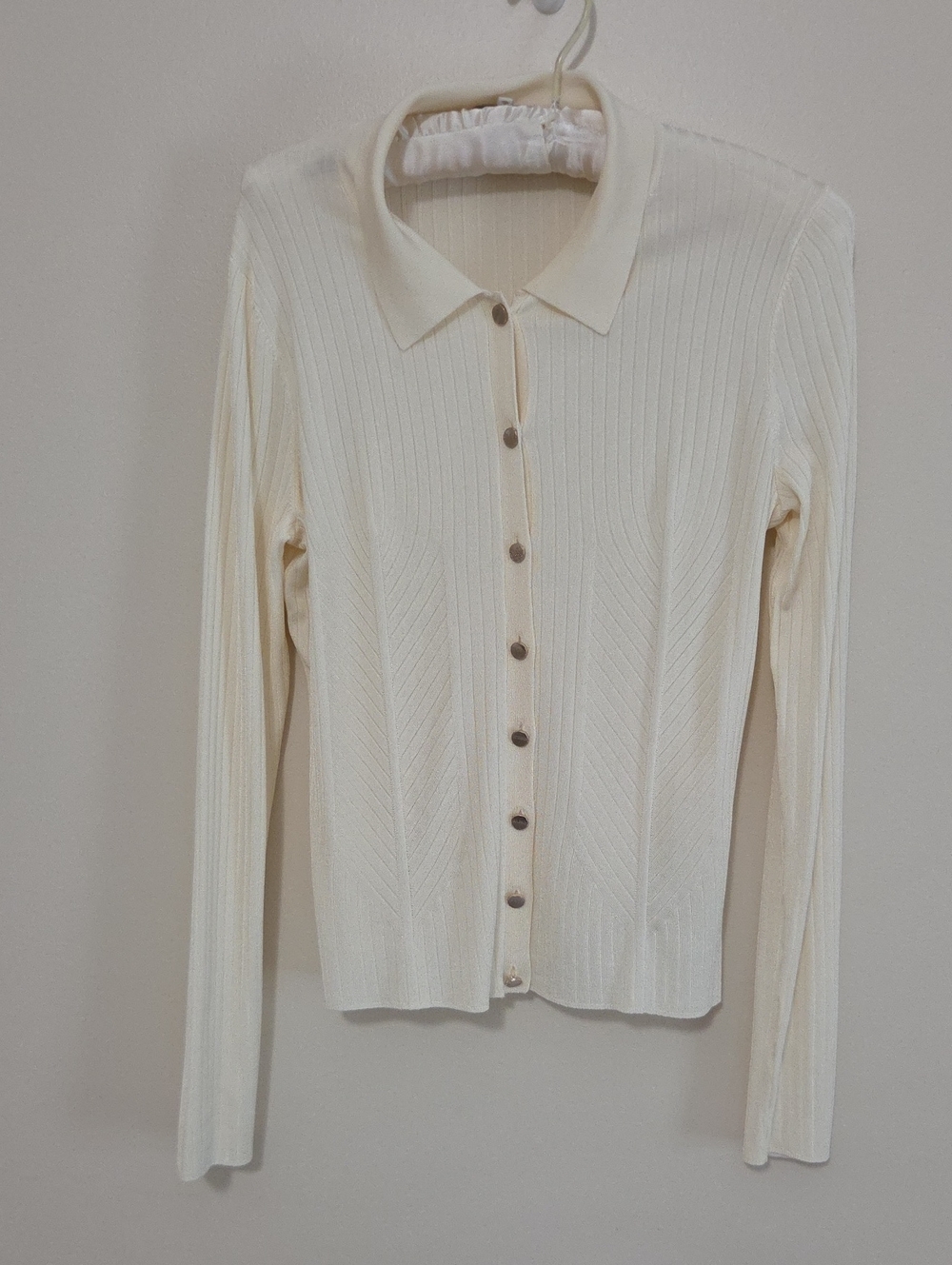 Cream Ribbed Button-Up Knit Cardigan